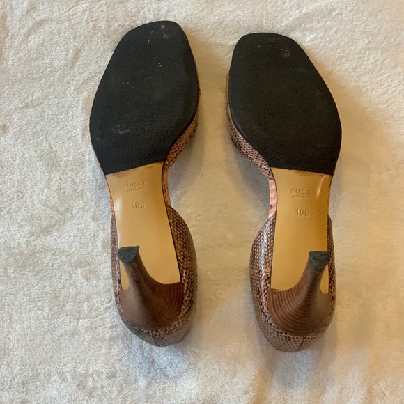 Gucci Vintage Pink & Black Snake Skin Leather Open Toe Heel Pumps, Size 10 - Picture 6 of 9